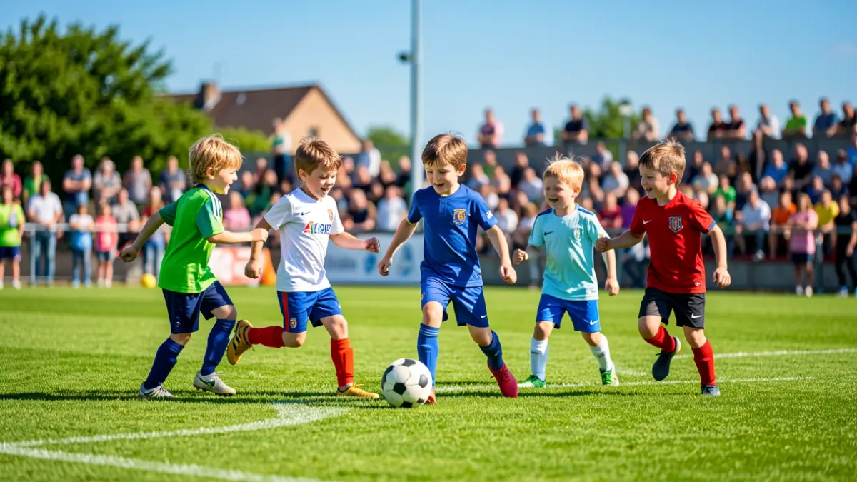 Imagen genérica de niños jugando al fútbol en un campo deportivo.