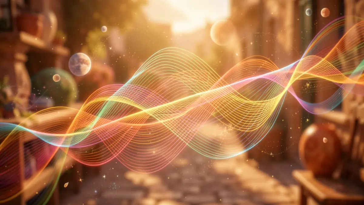 Generic image of abstract light and sound waves with celestial and organic touches.