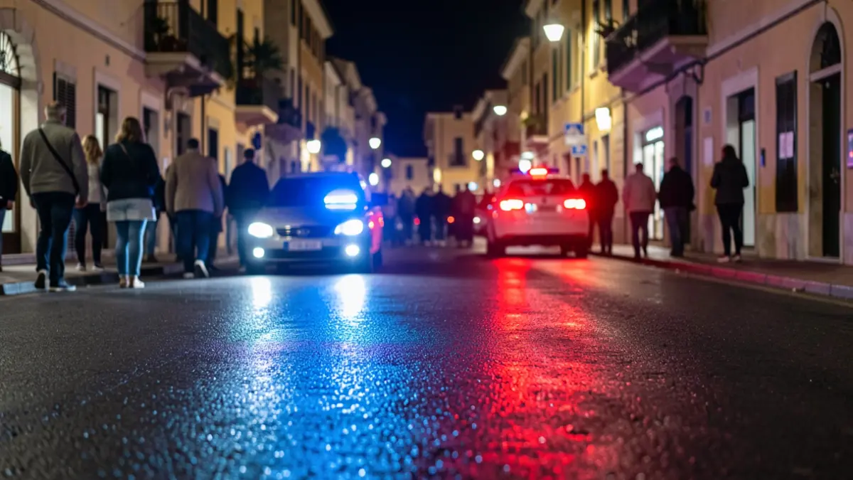 Generic image of police emergency lights reflecting on wet asphalt.