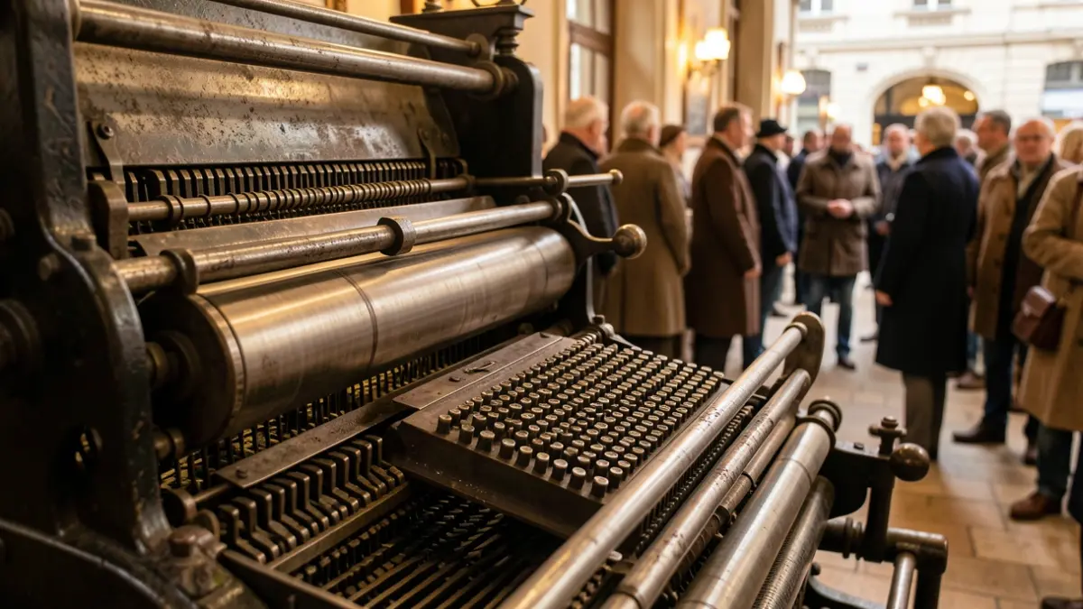 Imagen genérica de una imprenta antigua con detalles de la máquina.