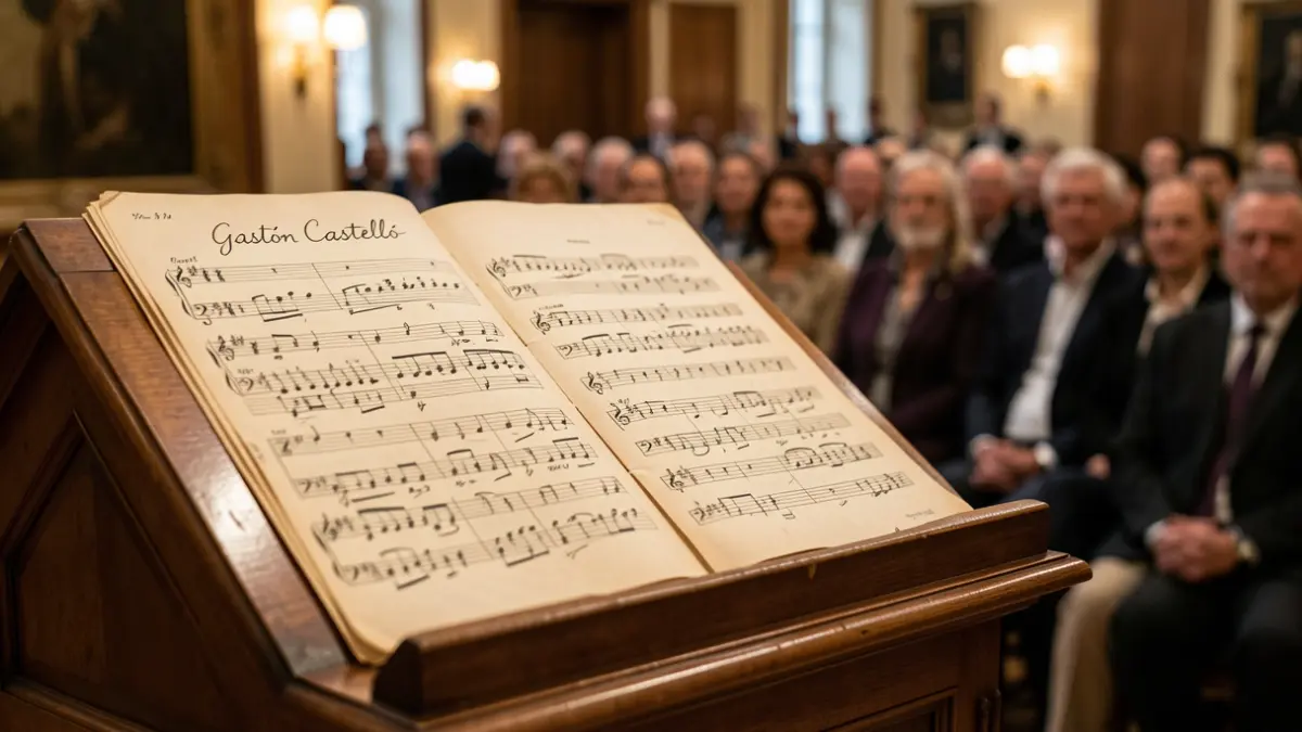 Partitura antigua con notas manuscritas titulada 'Gastón Castelló'.