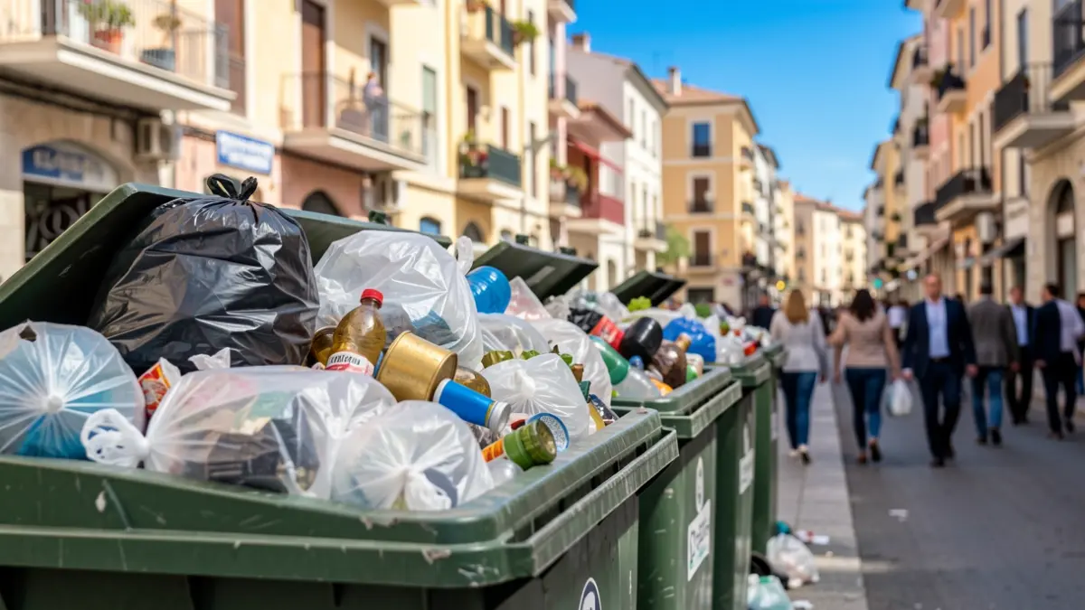 Imatge genèrica de contenidors de fem desbordats en un carrer urbà.