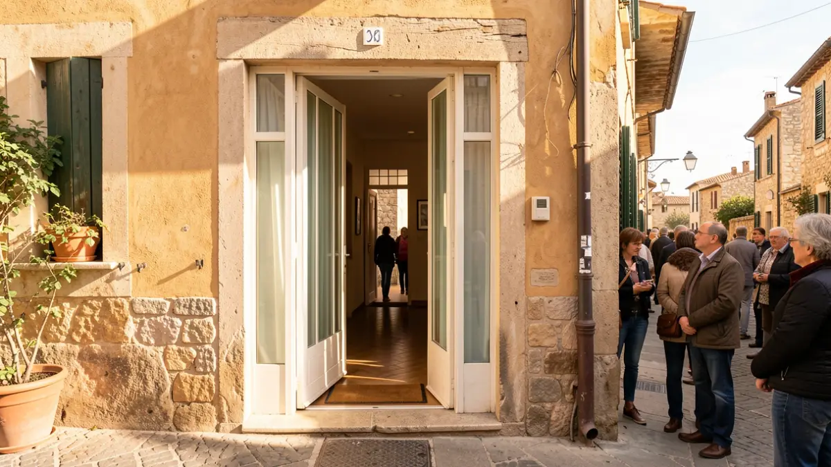 Imatge genèrica d'una casa amb la porta oberta en un barri mediterrani.