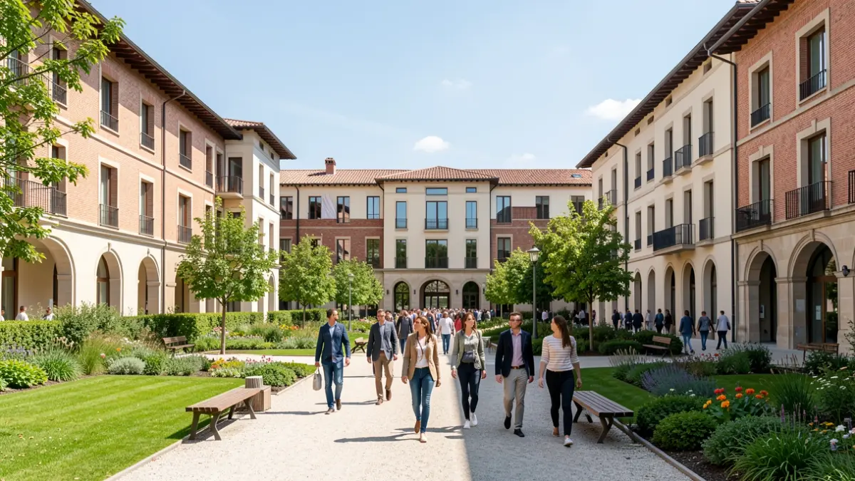 Imagen genérica de un campus universitario moderno con arquitectura mediterránea.