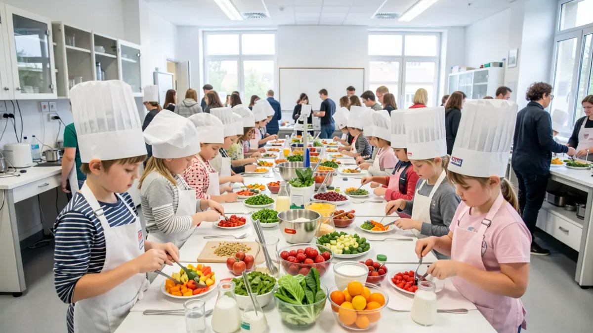 Imagen genérica de niños participando en talleres de cocina científica.