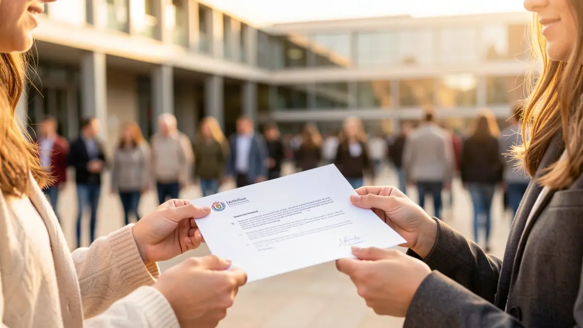 Generic image of two students receiving a university acceptance letter.
