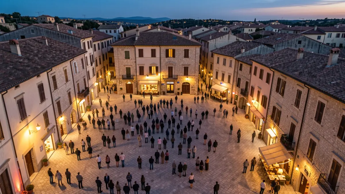 Imatge genèrica d'una plaça de ciutat mediterrània il·luminada al capvespre, suggerint planificació urbana.