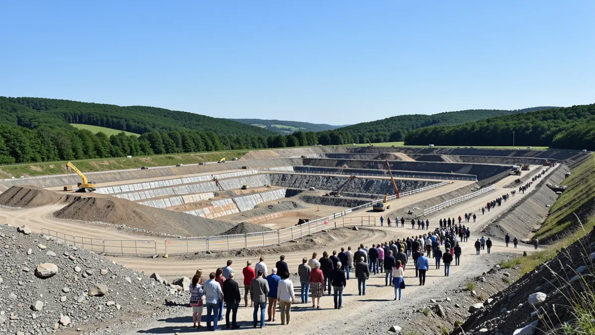 Vista de una planta de tratamiento de residuos con una nueva celda en construcción.