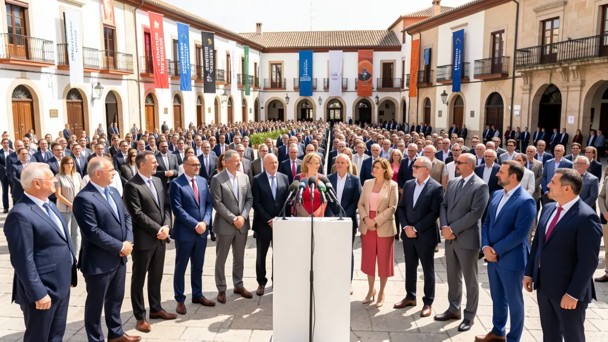 Imatge genèrica de polítics europeus reunits en una plaça mediterrània.