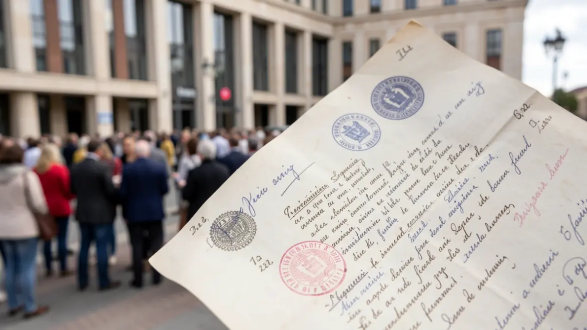 Imatge genèrica d'un document oficial amb segells i anotacions.