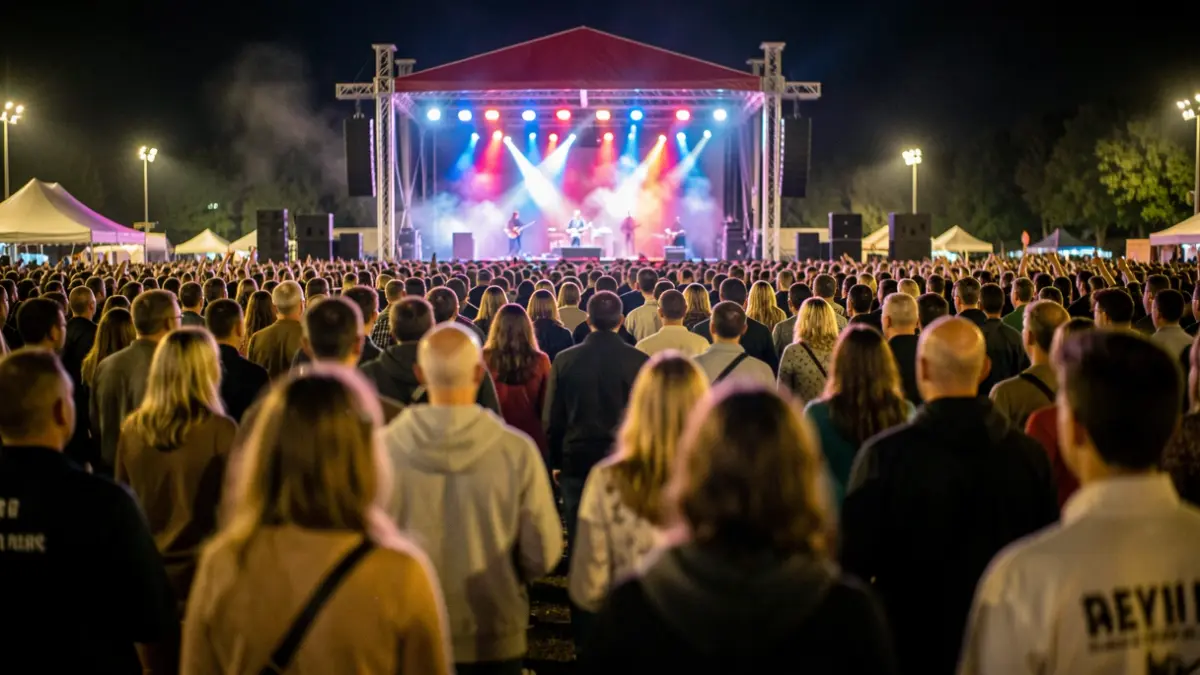 Generic image of a music festival with crowd and stage lights.