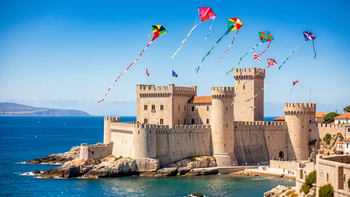 Generic image of kites flying over the Peñíscola Castle.