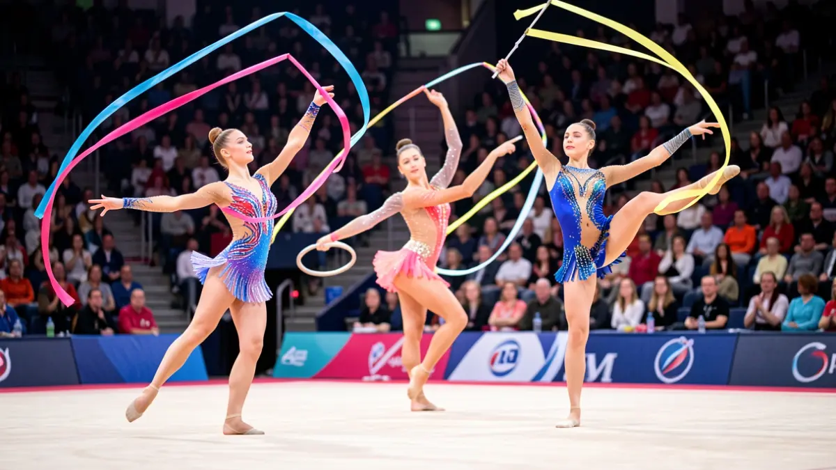 Imagen genérica de gimnastas realizando ejercicios de gimnasia rítmica.