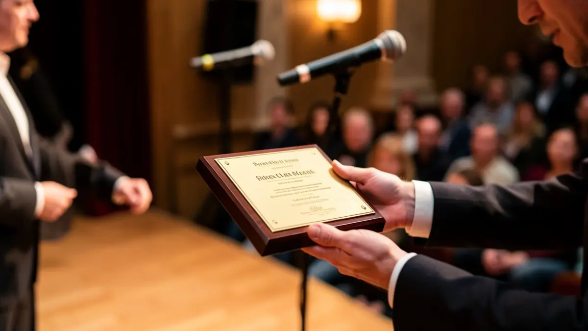 Generic image of an award being presented at an event.