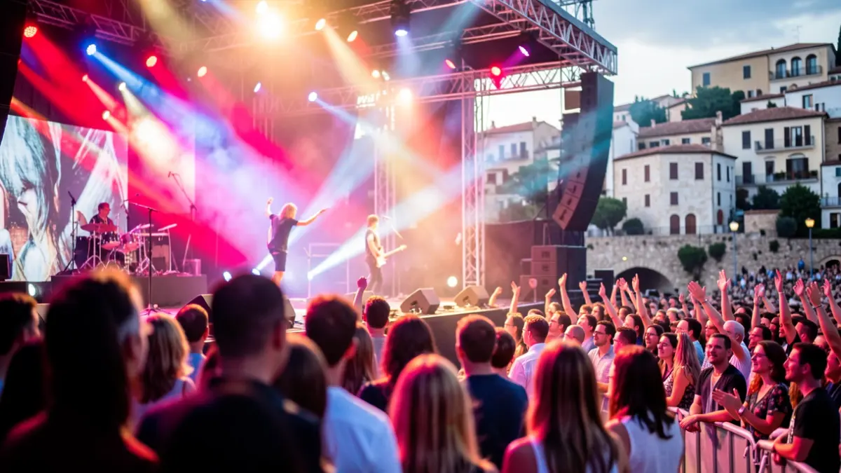 Generic image of a concert stage with vibrant lights.