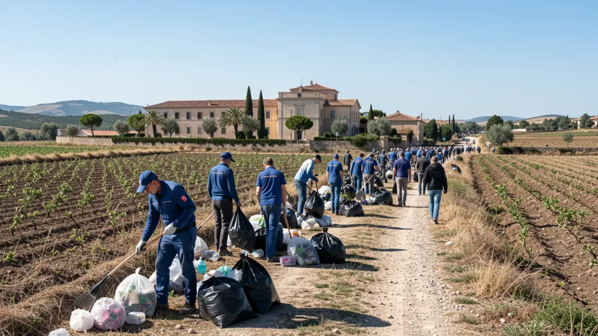 Imagen genérica de voluntarios limpiando caminos rurales.