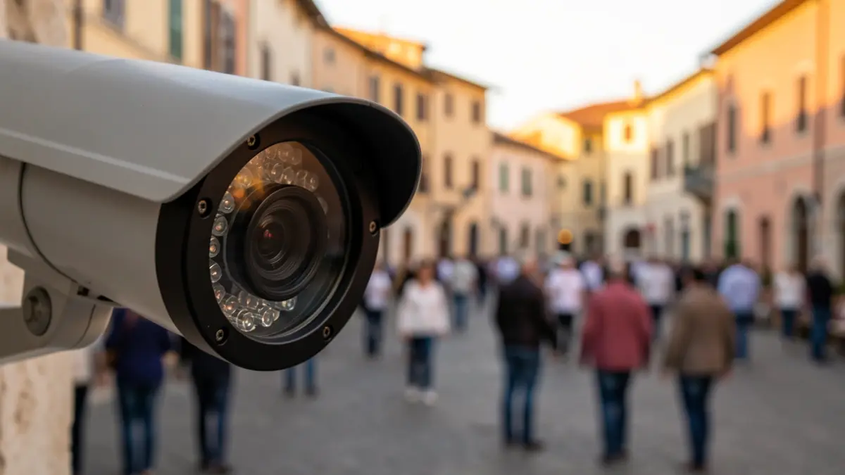 Imatge genèrica d'una càmera de vigilància amb un poble al fons.