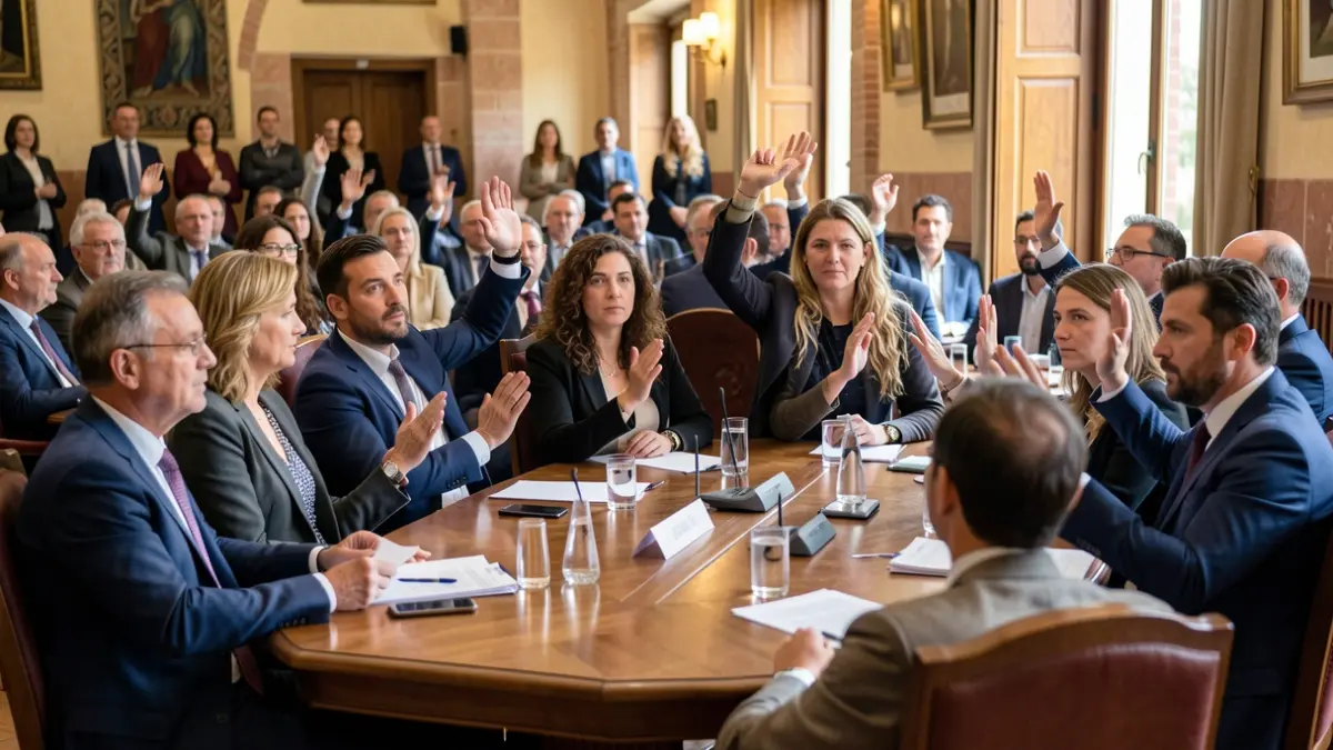Imagen genérica de una reunión política con militantes.