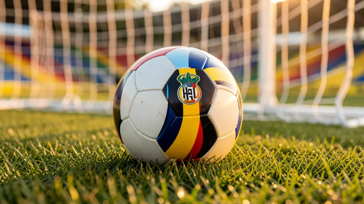 Imagen genérica de un balón de fútbol sobre césped con la red de la portería desenfocada.