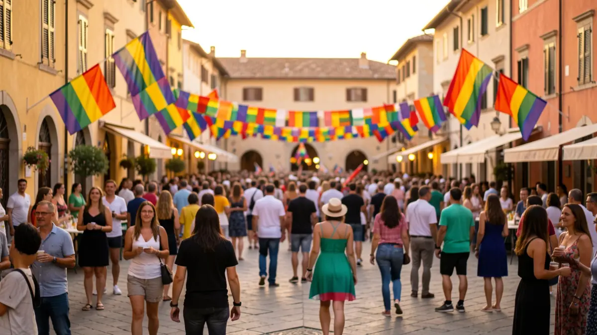 Imagen genérica de un evento del Orgullo LGTBIQ+ en una plaza mediterránea.