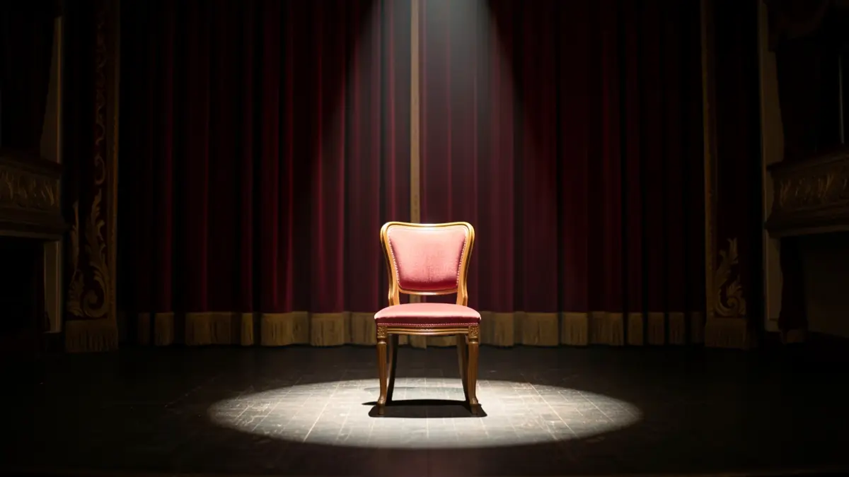 Imatge genèrica d'un escenari de teatre buit amb una cadira il·luminada per un focus.