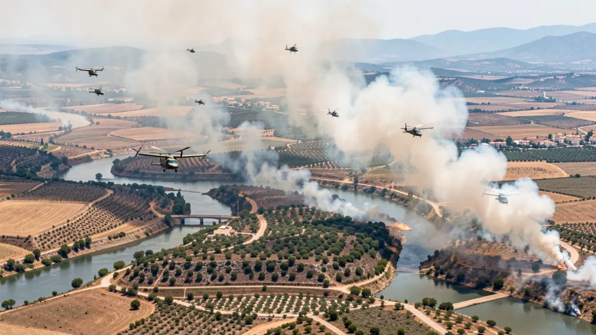 Imatge genèrica d'un incendi forestal amb mitjans aeris.