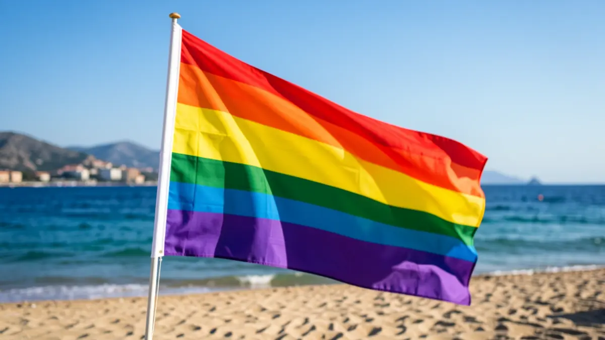 Pride flag waving on a beach in Moncofa.