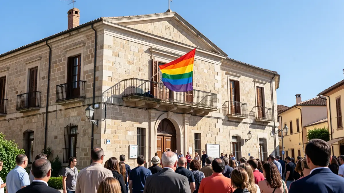 Imagen del Ayuntamiento de Moncofa con la bandera del Orgullo LGTBIQ+ izada en el balcón.