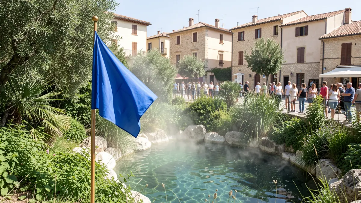 Imagen genérica de la Bandera Azul en la Fuente de los Baños de Montanejos.