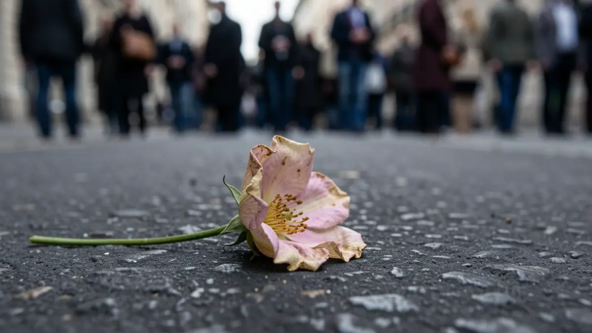Imagen genérica de una flor marchita sobre una superficie oscura.
