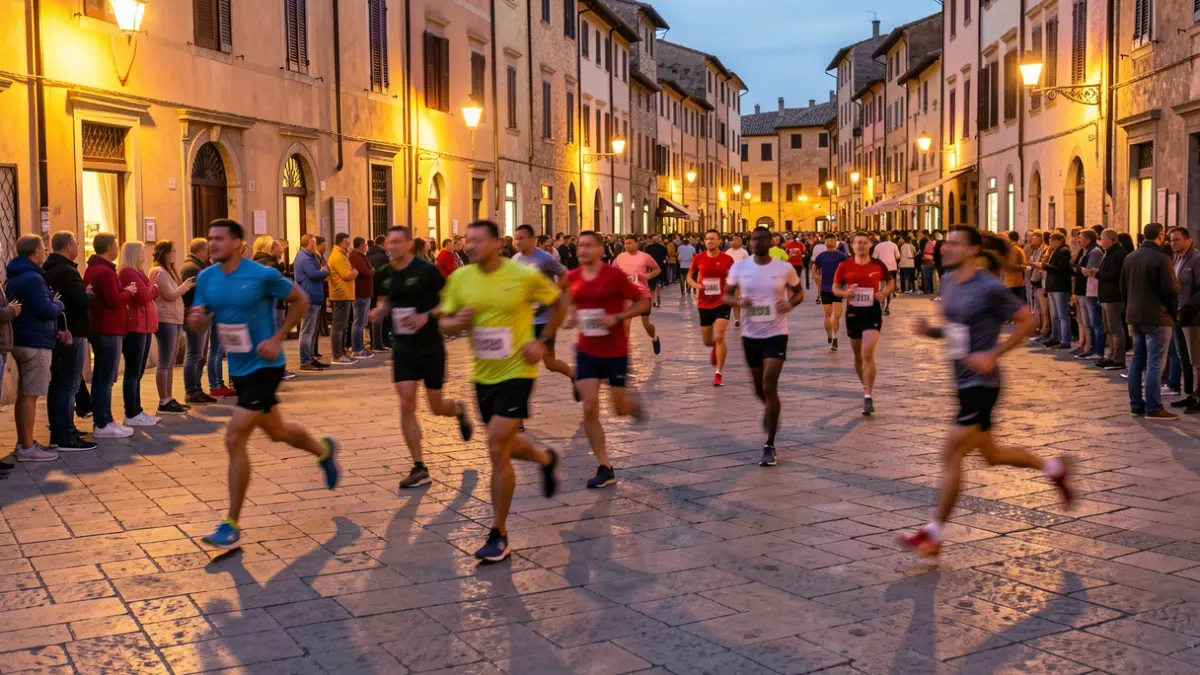Generic image of an urban running race at dusk.