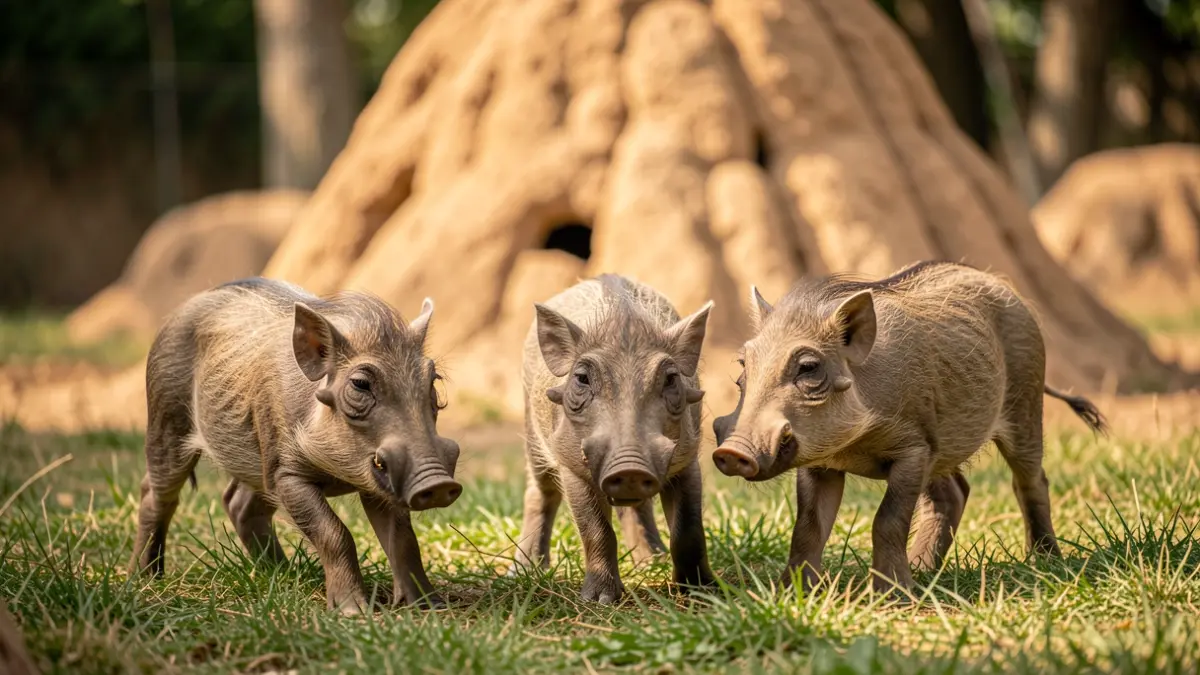 Generic image of three warthog piglets playing in their enclosure.
