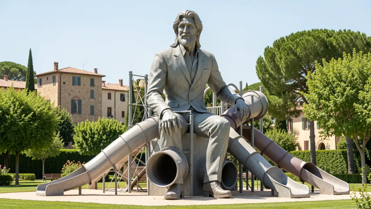 Image of a themed children's park with a large Gulliver sculpture.