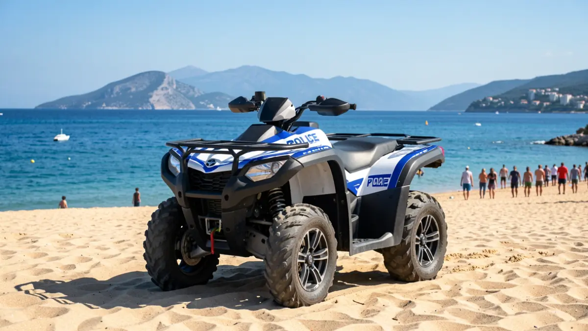 Imatge genèrica de vehicles de policia a la platja.