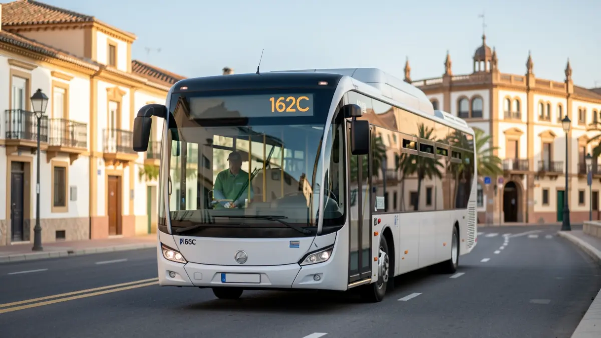 Generic image of an electric bus, line 162C, driving through a Valencian municipality.