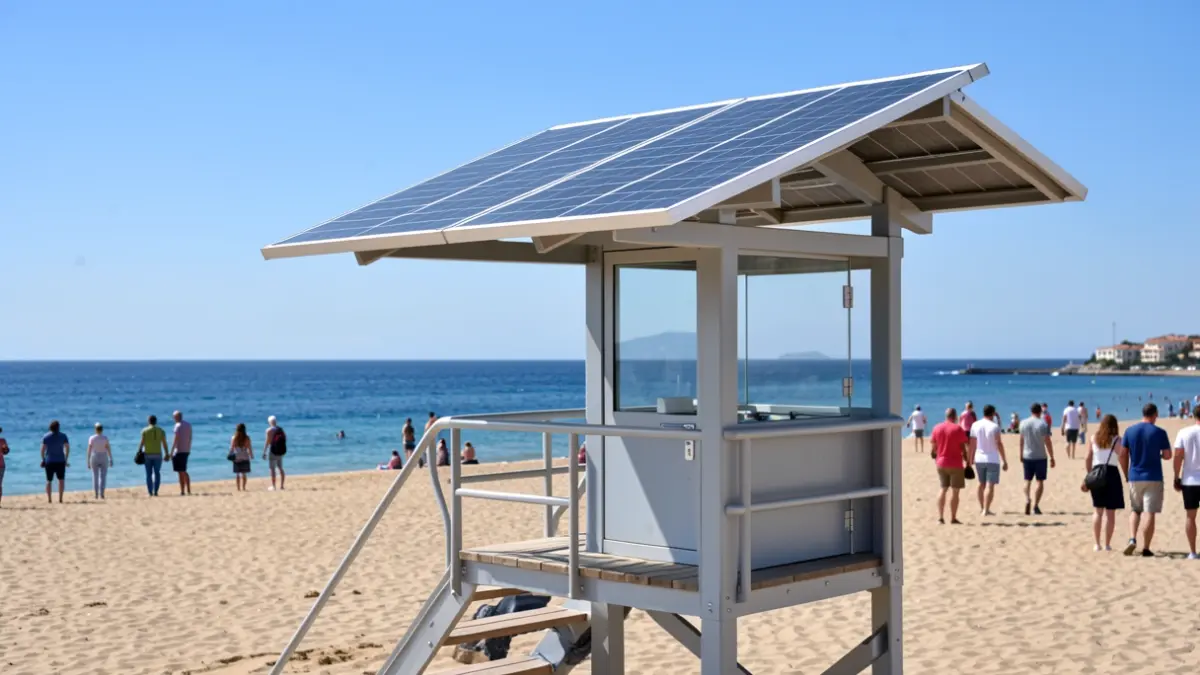 Imagen genérica de postes solares en la playa.