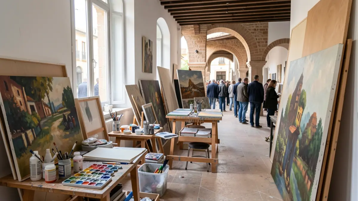 Generic image of a contemporary art studio in Valencia with works in progress.