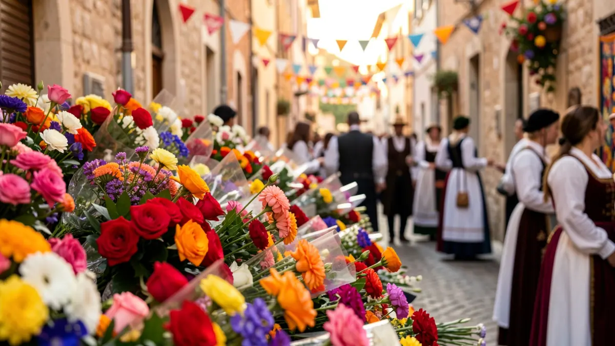 Imagen genérica de una ofrenda de flores durante una fiesta tradicional en la ciudad.