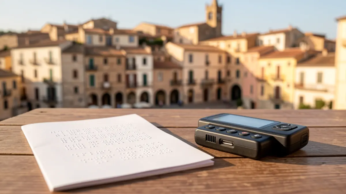 Generic image of accessible tourism material with braille and multimedia guide.