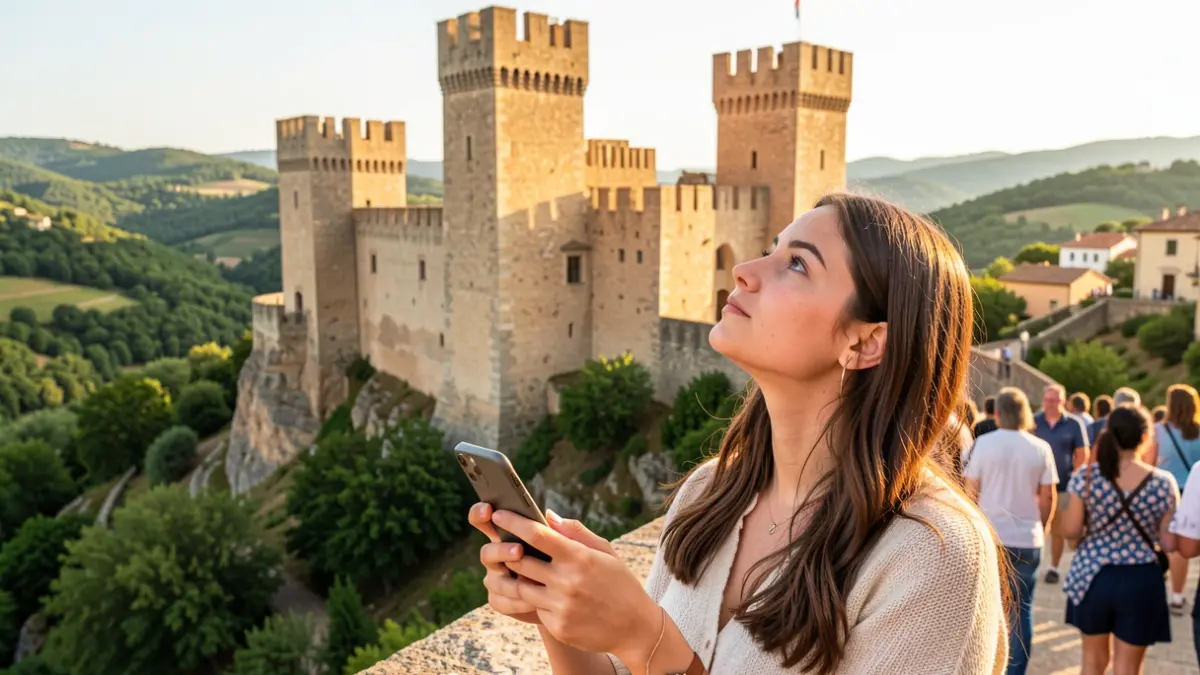 Image of a woman discovering the Castillo de las 300 Torres in Onda.
