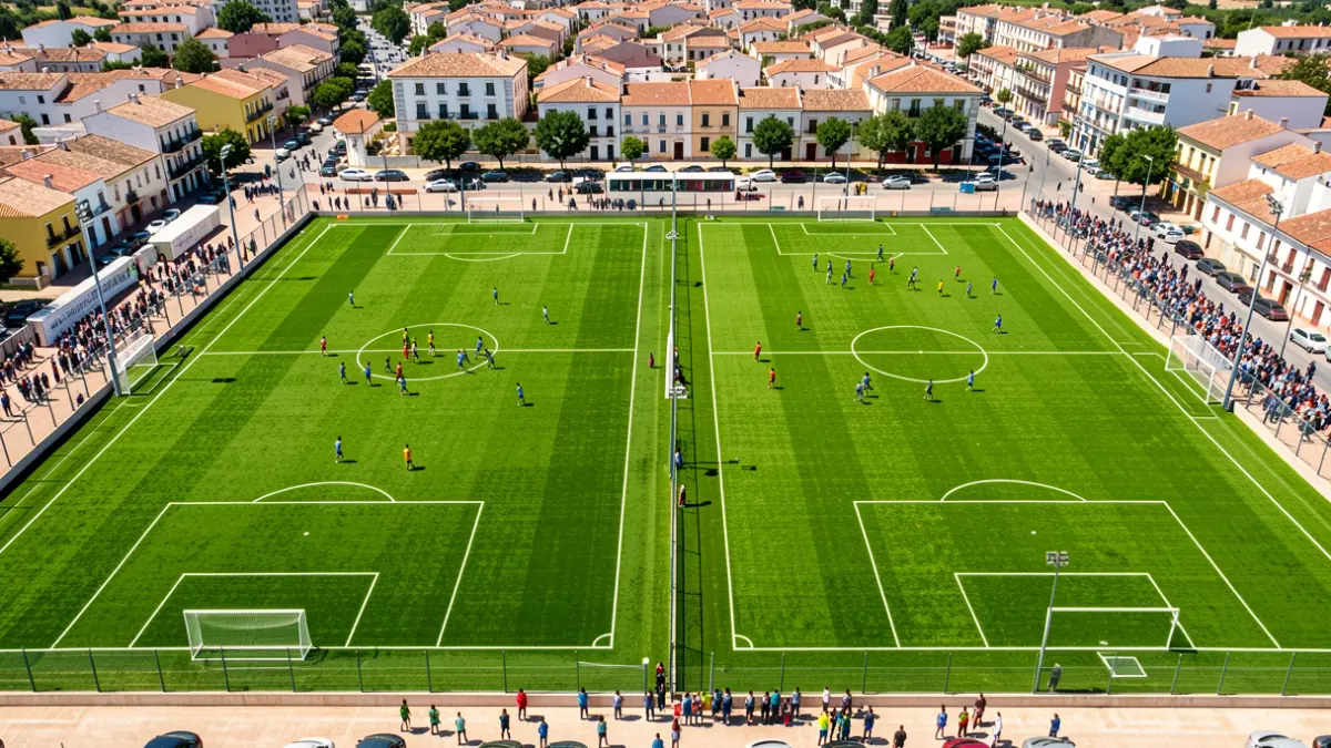Imagen genérica de campos de fútbol municipales con equipos jugando.