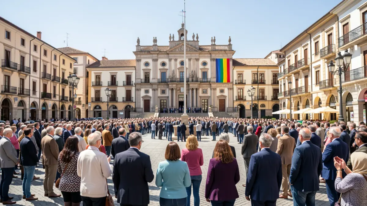 Imatge genèrica d'una plaça amb un consistori i ciutadania reunida.