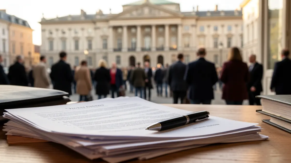Generic image of a desk with official documents and a pen.