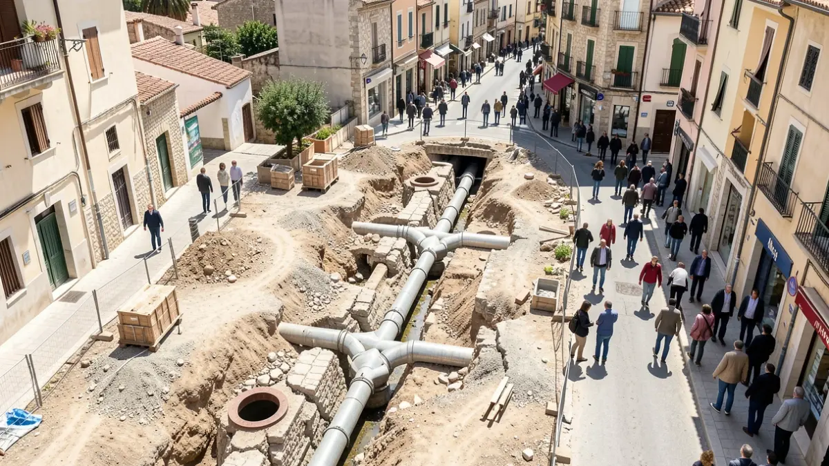 Imatge genèrica d'obres de reconstrucció d'un sistema de clavegueram urbà.