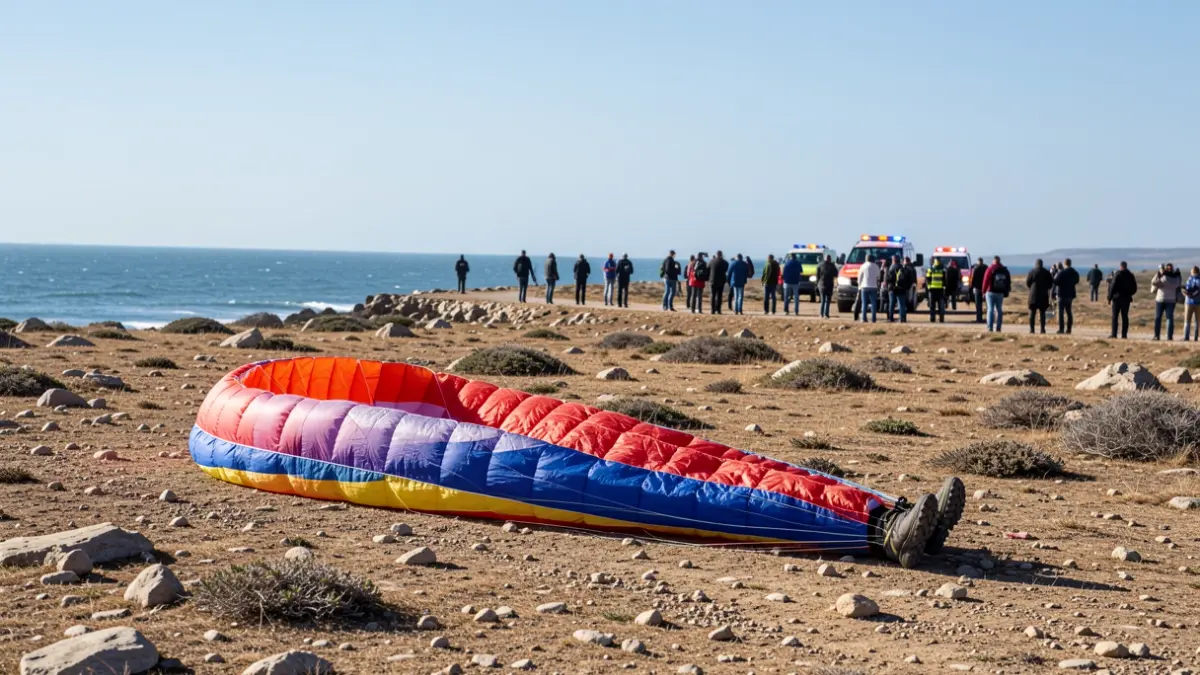 Imatge genèrica d'un helicòpter d'emergències aterrant en una zona rural propera a la costa.