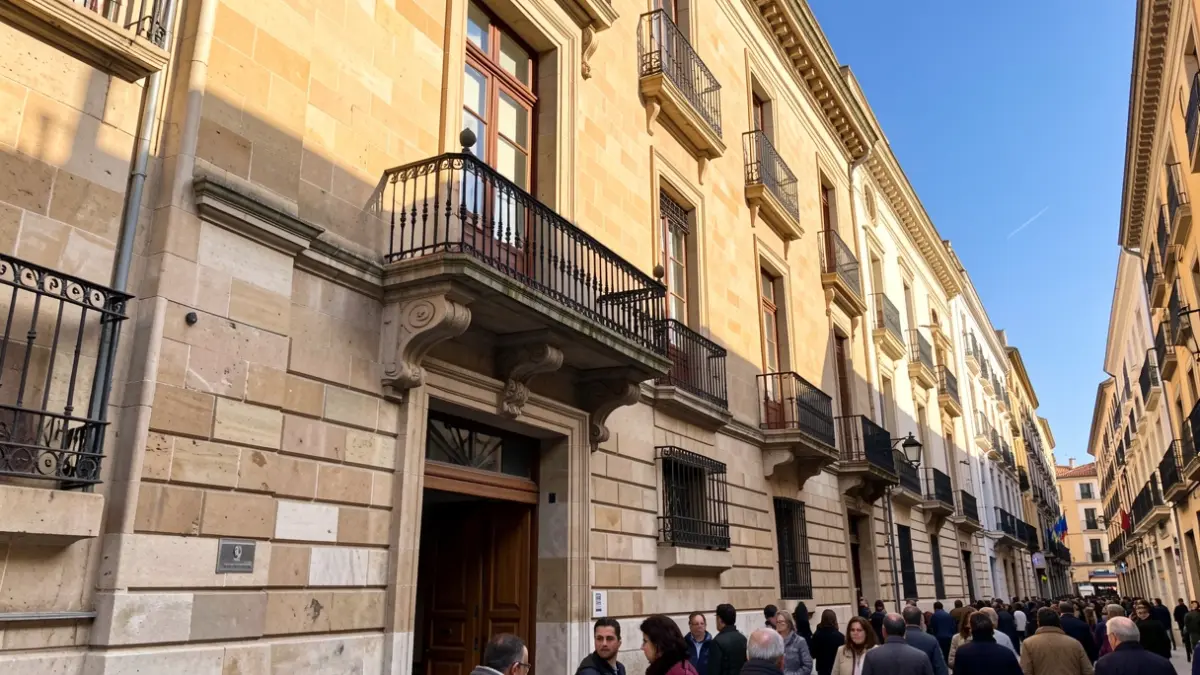 Imagen genérica de un edificio histórico con balcón y barandado de hierro, iluminado por el sol de la tarde.