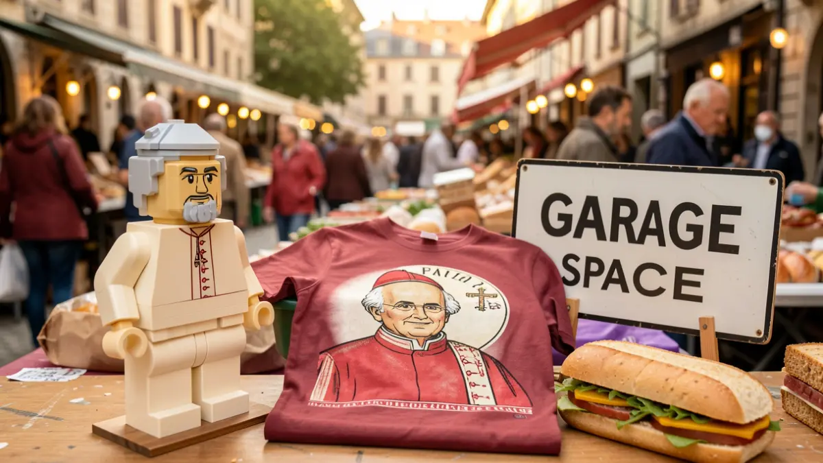 Imatge genèrica de diversos productes i ofertes relacionades amb la visita papal.