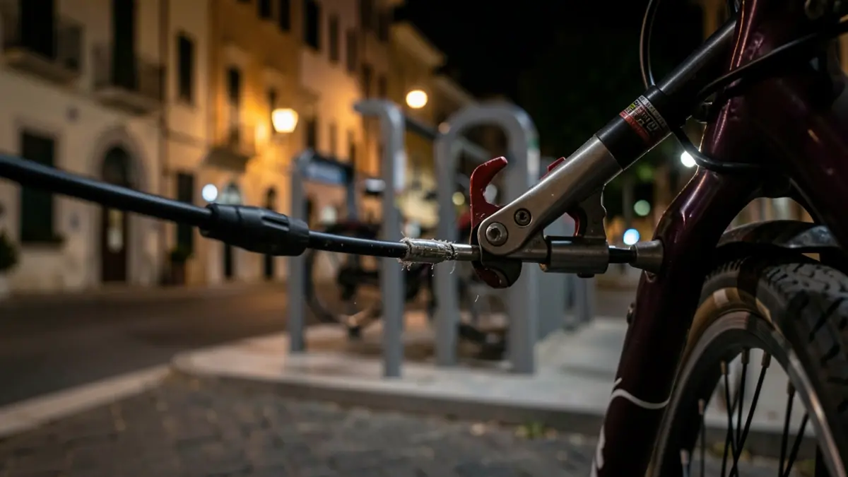 Imatge genèrica de cables de fre de bicicleta tallats en una estació de bicis públiques.