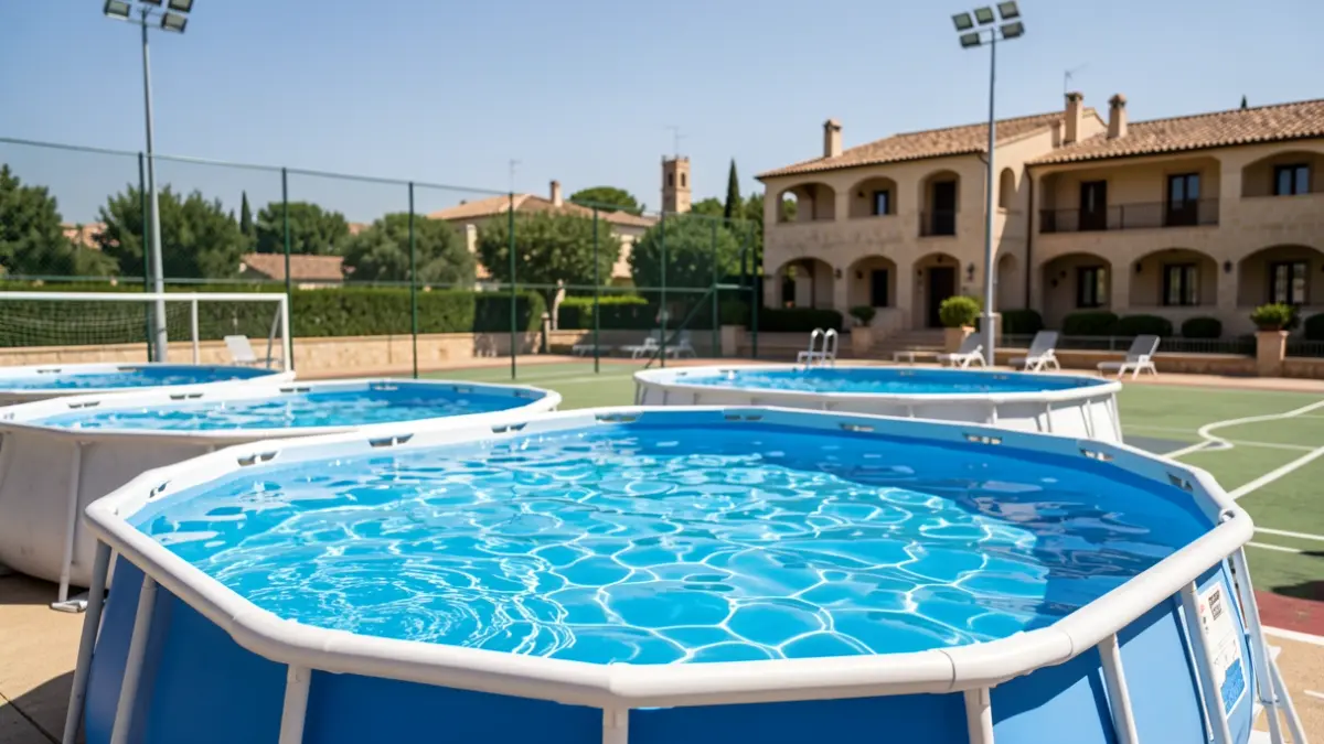 Piscinas portátiles instaladas en un polideportivo de Aldaia.