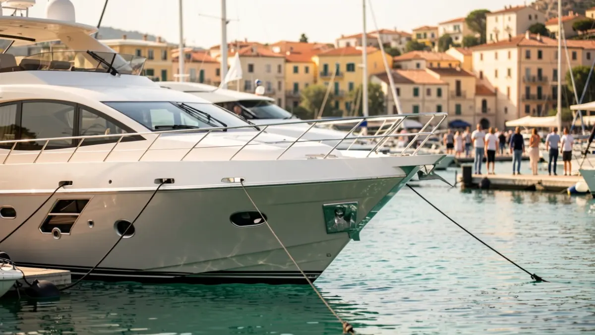 Imatge d'un iot de luxe atracat en un port esportiu de la costa mediterrània.